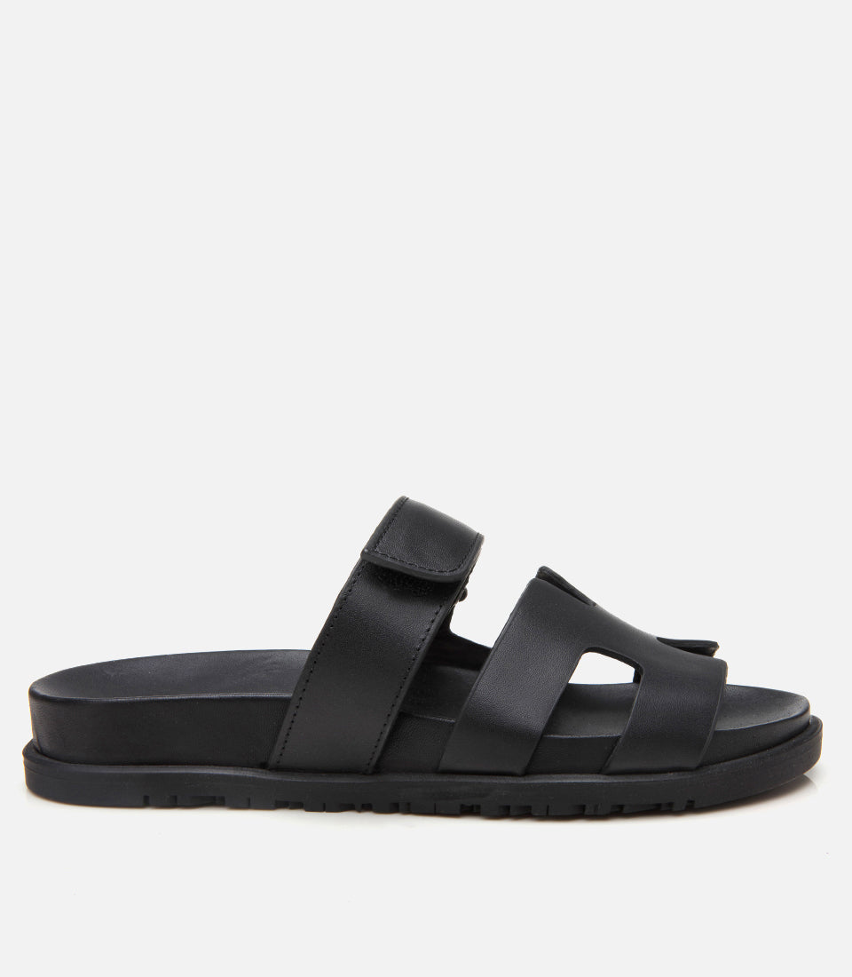 Women's Leather Slides - Black