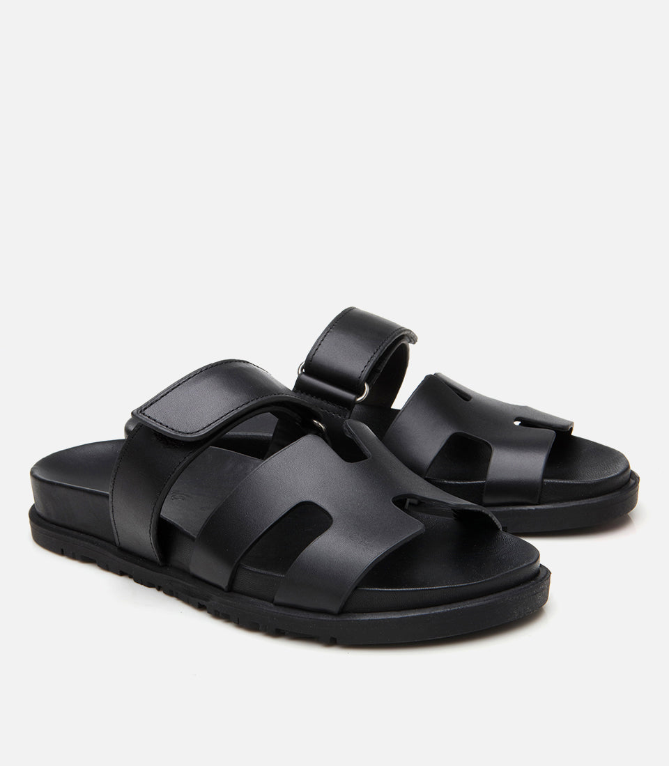 Women's Leather Slides - Black