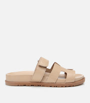 Women's Leather Slides - Beige