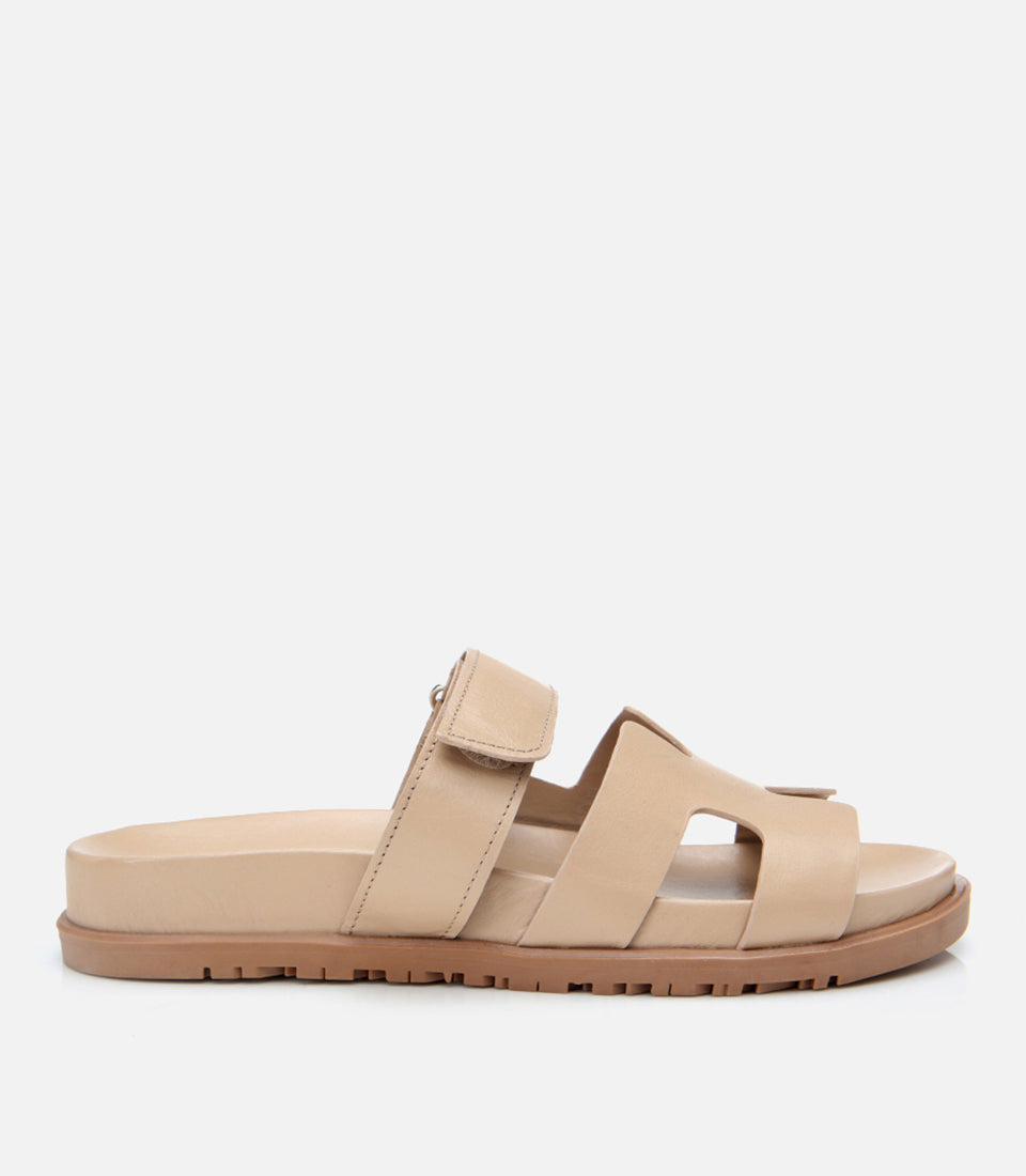 Women's Leather Slides - Beige