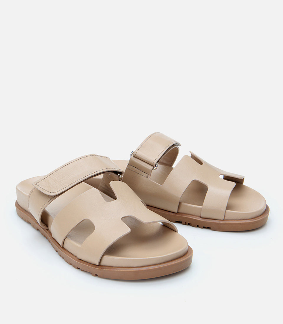 Women's Leather Slides - Beige