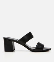 Women's Leather Heeled Mules - Black
