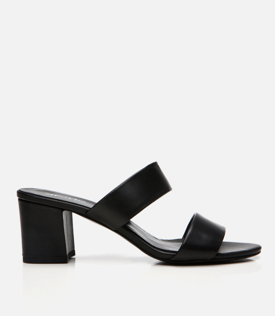 Women's Leather Heeled Mules - Black