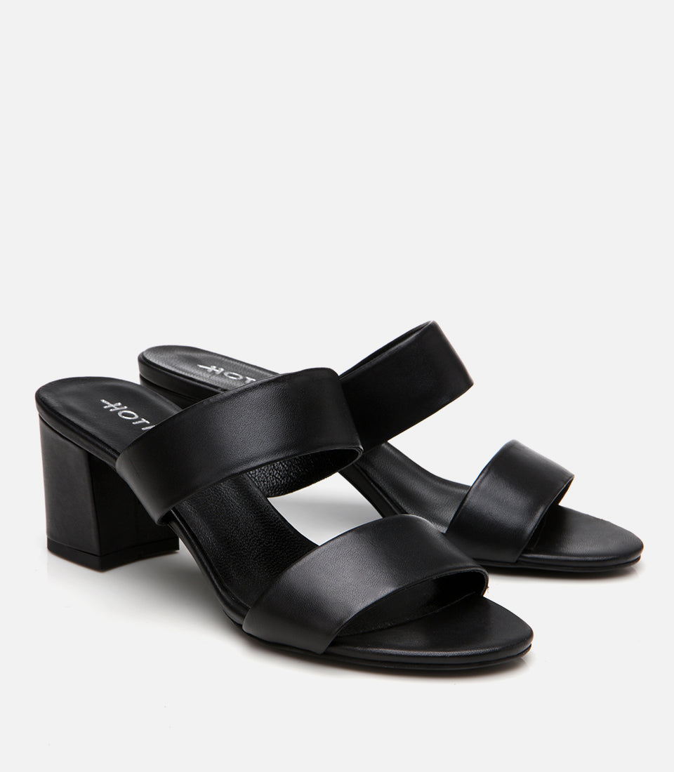 Women's Leather Heeled Mules - Black
