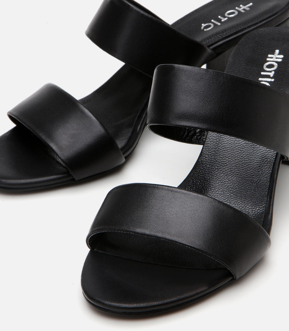 Women's Leather Heeled Mules - Black
