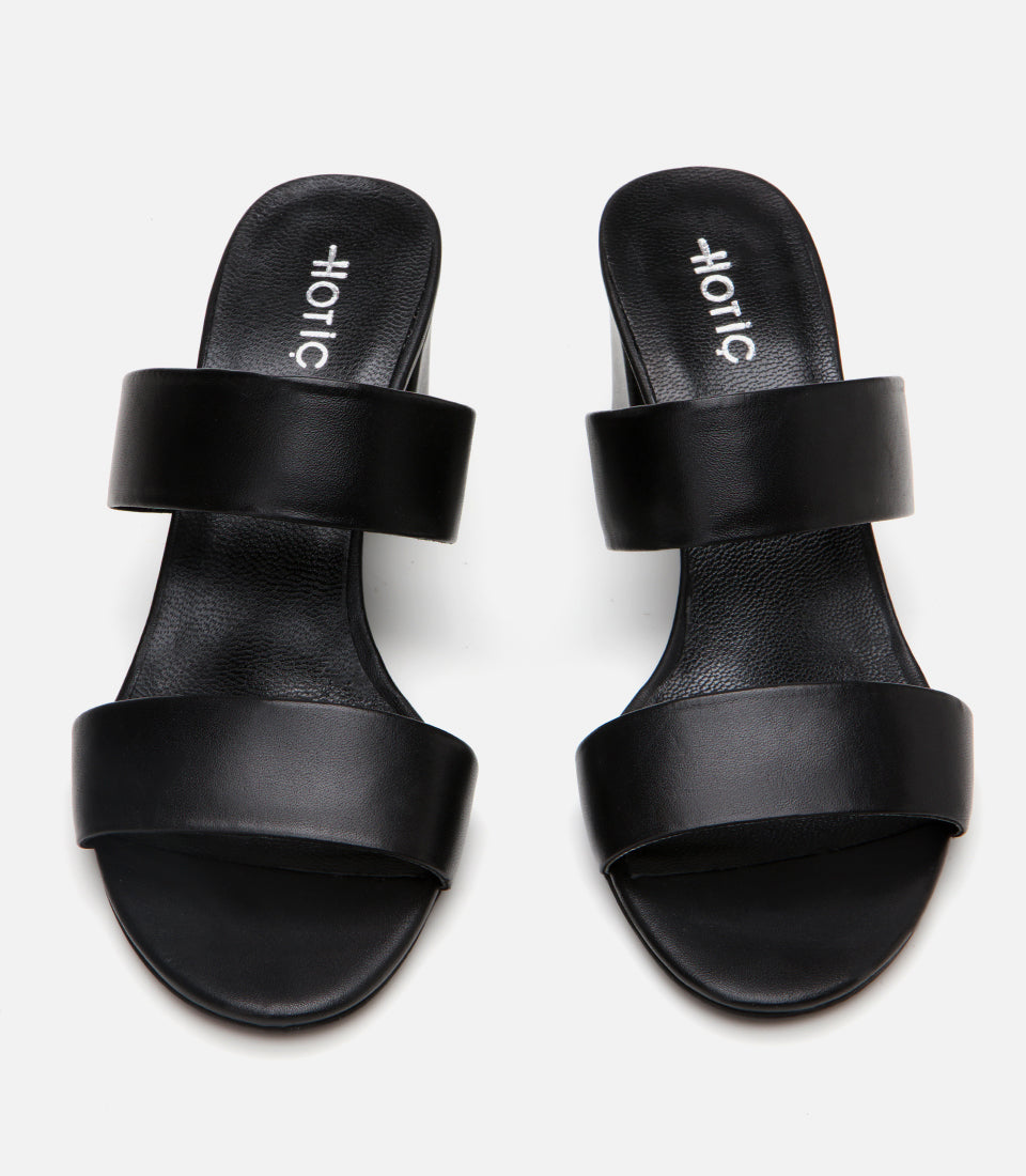 Women's Leather Heeled Mules - Black