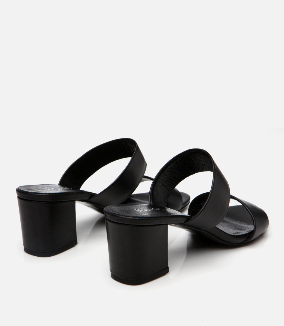 Women's Leather Heeled Mules - Black