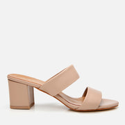 Women's Leather Heeled Mules - Beige