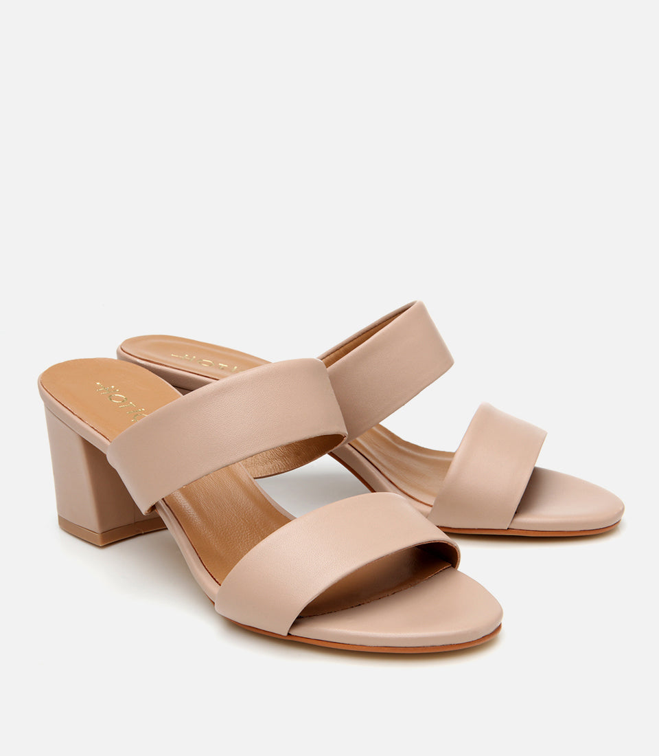 Women's Leather Heeled Mules - Beige