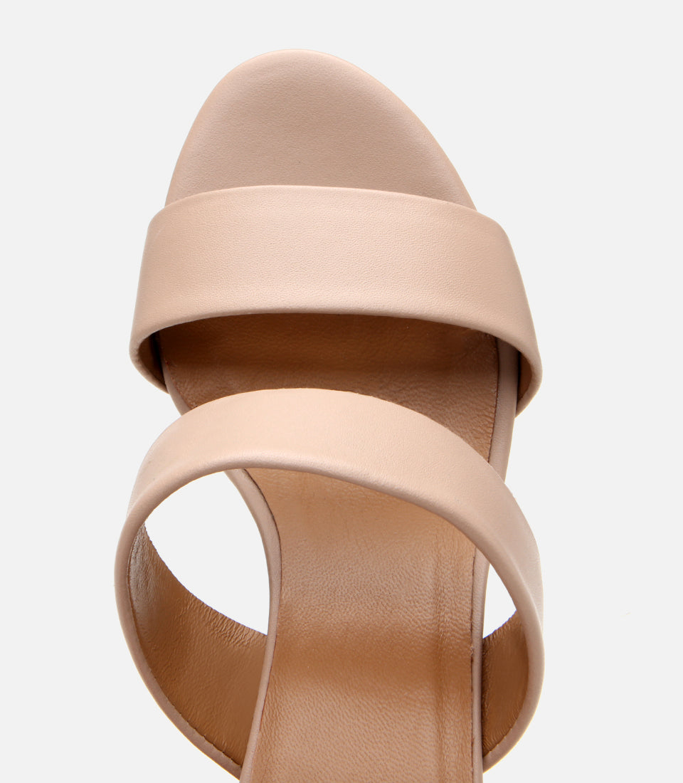 Women's Leather Heeled Mules - Beige