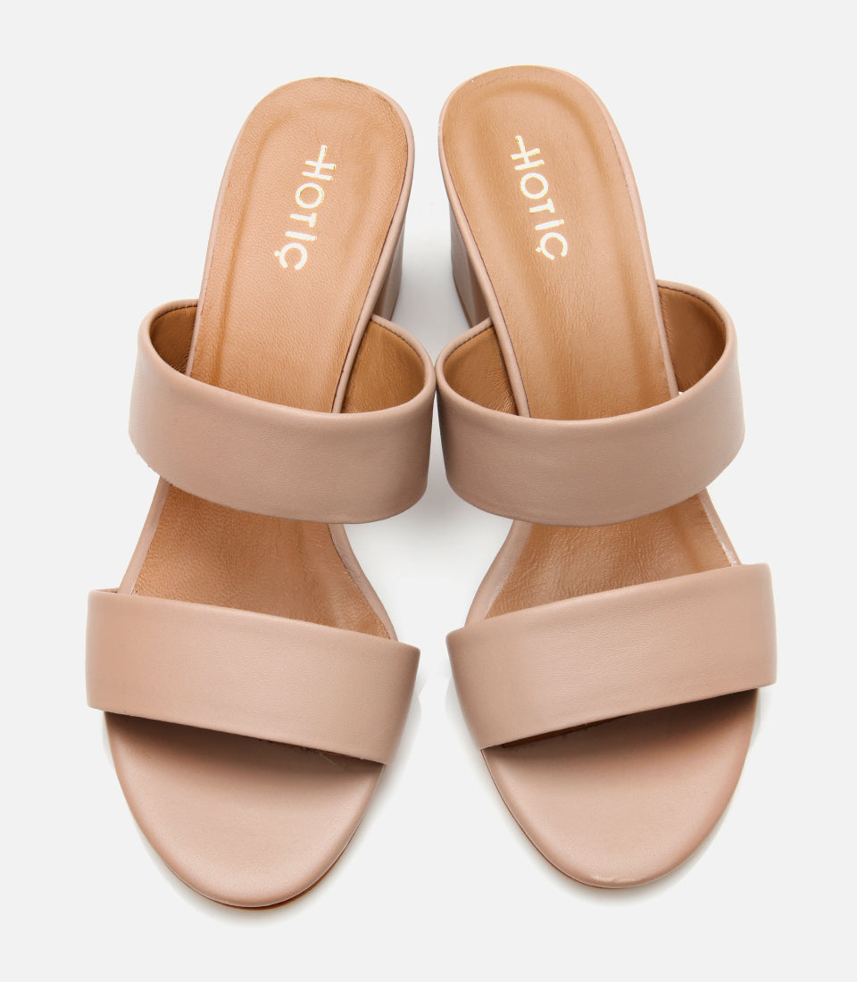 Women's Leather Heeled Mules - Beige