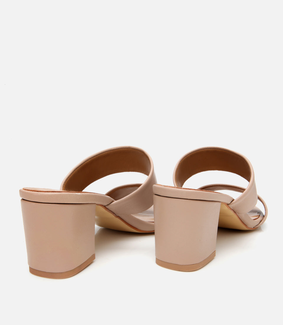 Women's Leather Heeled Mules - Beige