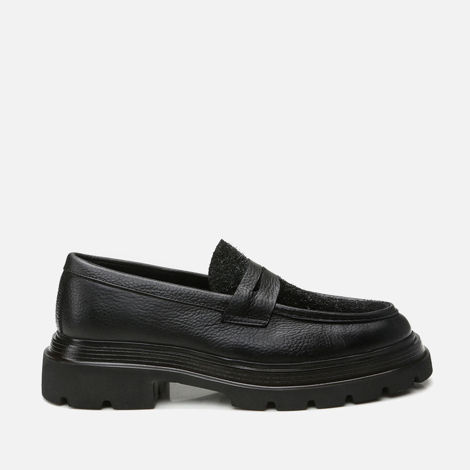 Men’s Genuine Leather Black Loafer - Black