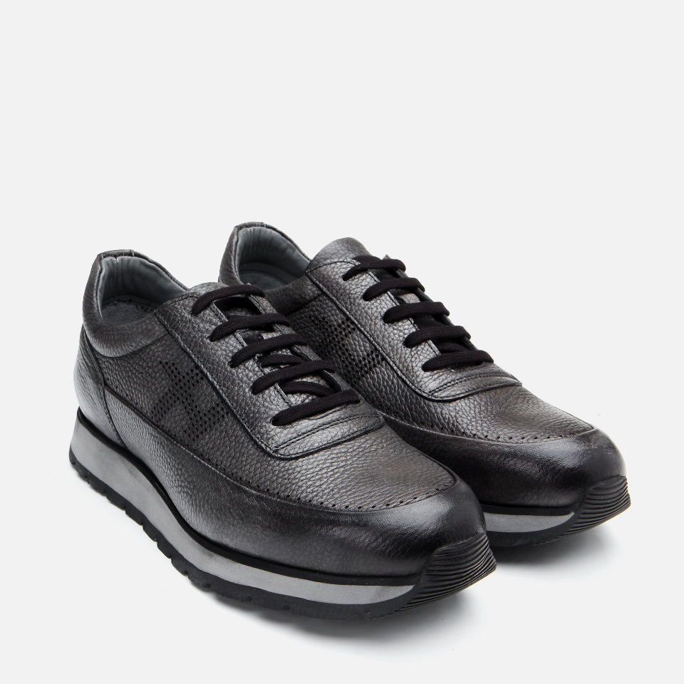 Men’s Leather Trainer - Anthracite