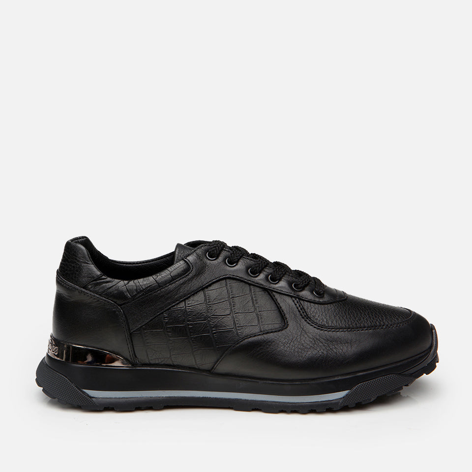 Men’s Leather Trainers Shoes - Black