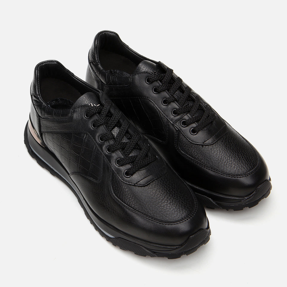 Men’s Leather Trainers Shoes - Black