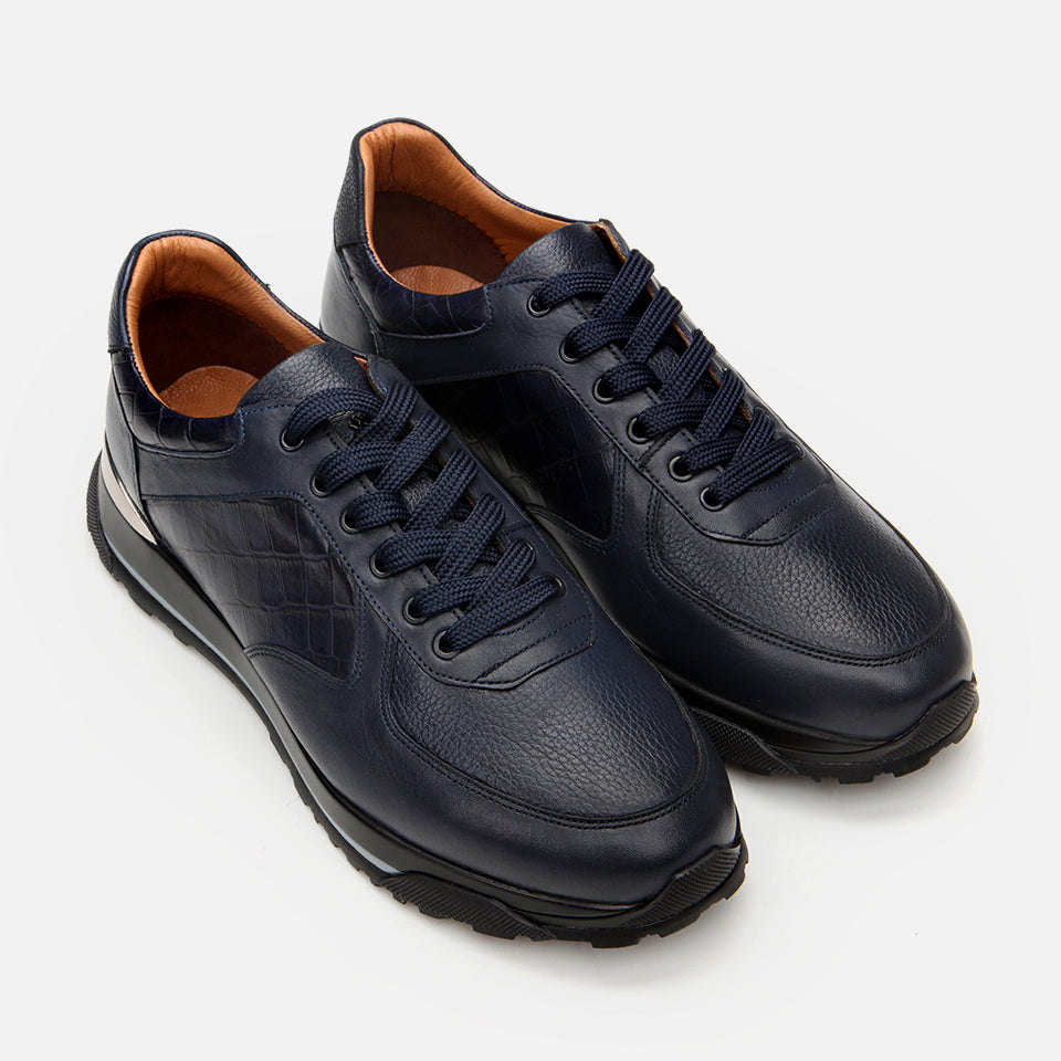 Men’s Leather Trainers - Navy