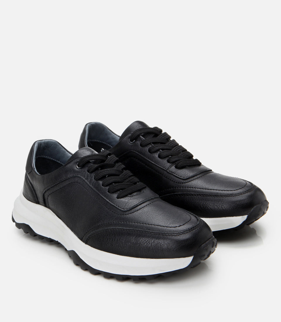Men’s Leather Flexible-Sole Trainers - Black