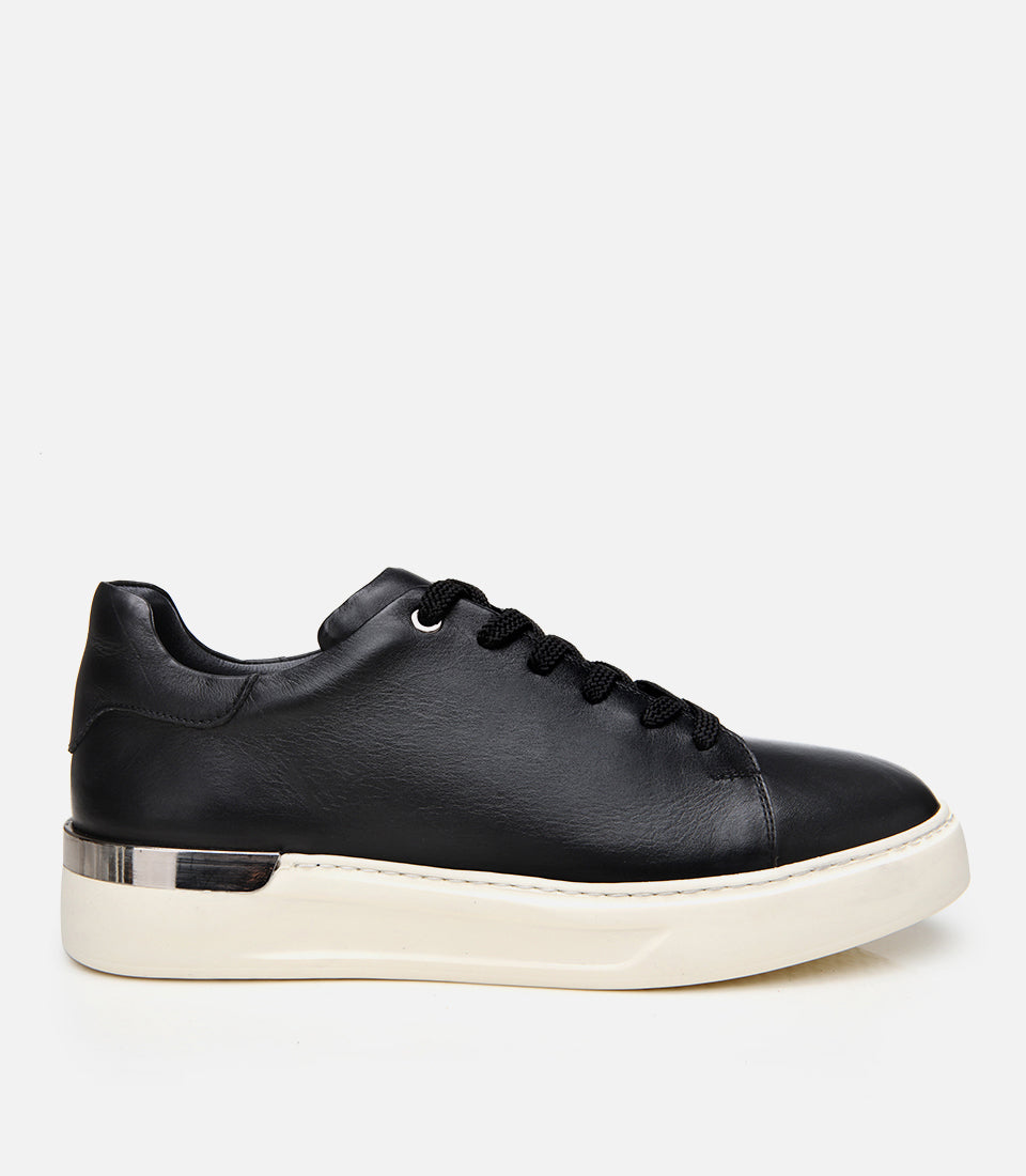 Men’s Leather Buckle Detail Trainers - Black