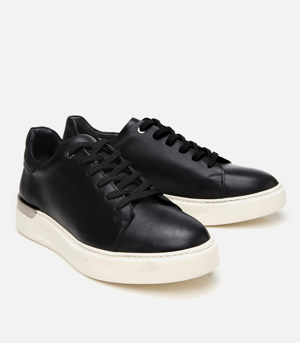 Men’s Leather Buckle Detail Trainers - Black
