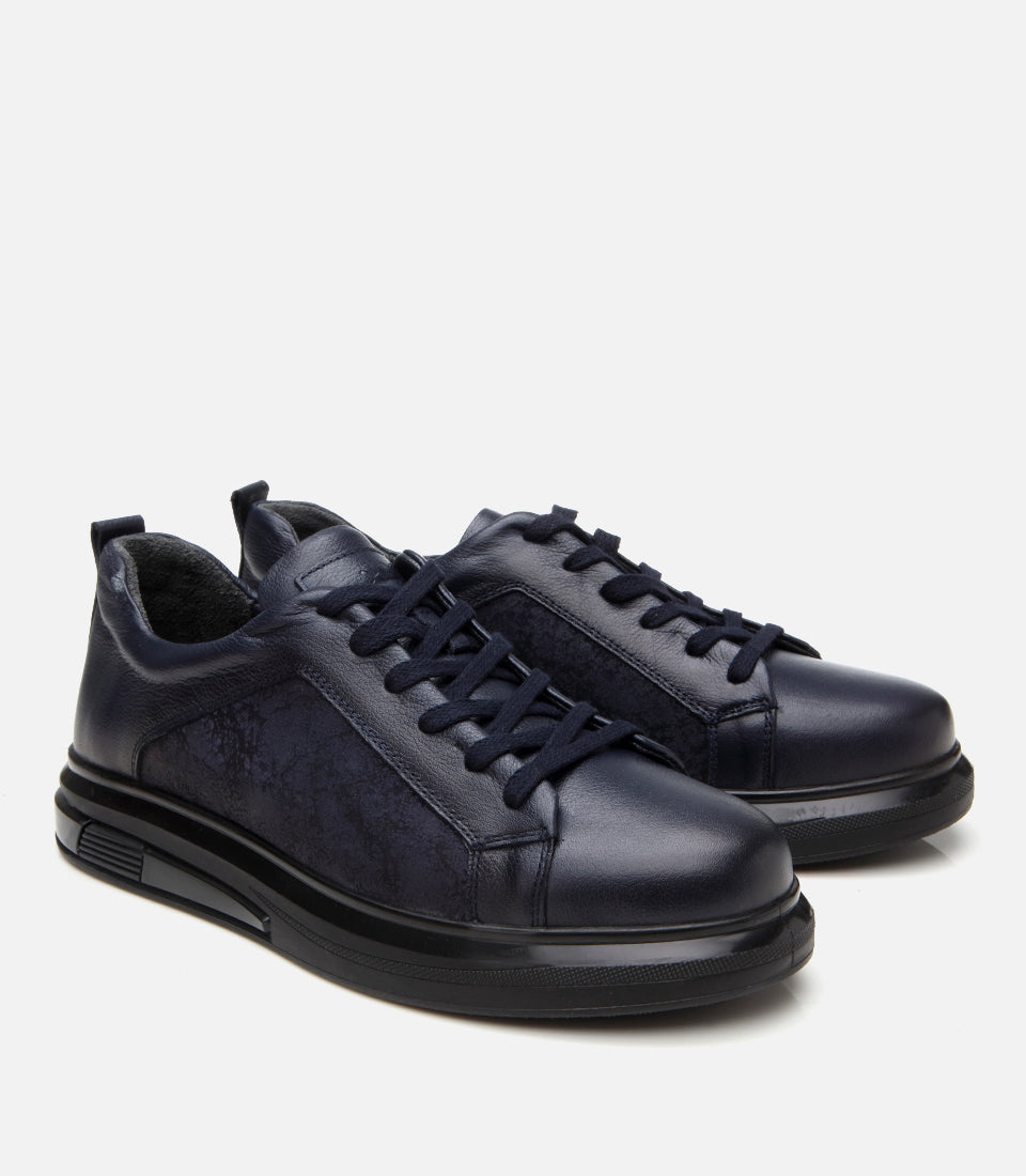 Men’s Leather Trainers - Navy