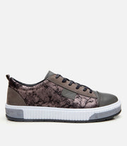 Men’s Leather Patterned Trainers - Grey