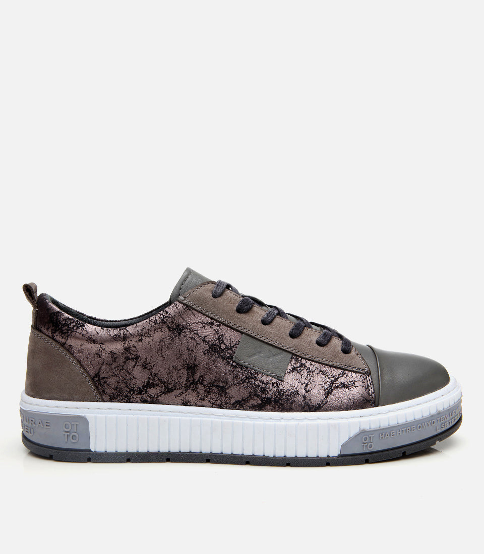 Men’s Leather Patterned Trainers - Grey