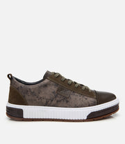 Men’s Leather Patterned Trainers - Khaki