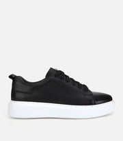 Men’s Genuine Leather Chunky Sole Trainers - Black