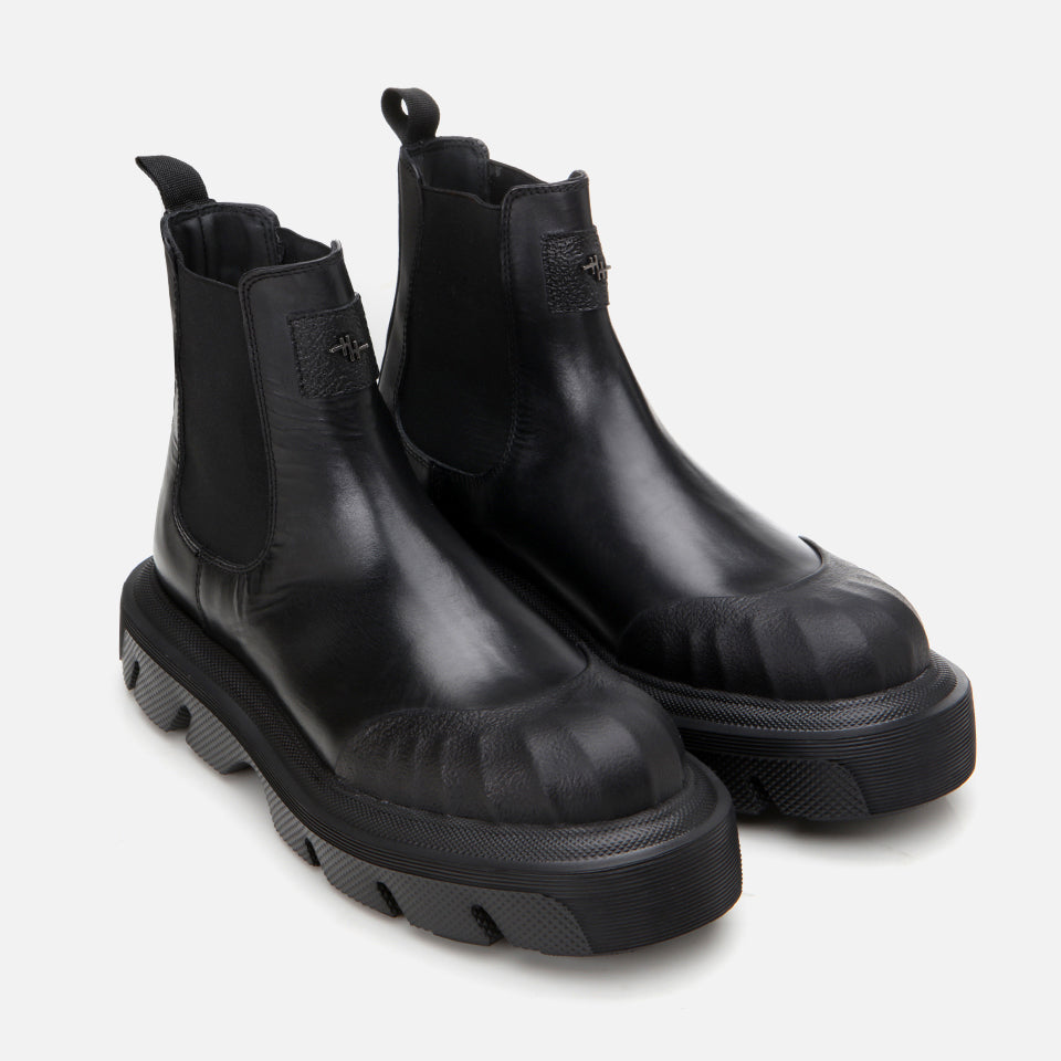 Men’s Genuine Leather Chunky-Sole Chelsea Boots - Black