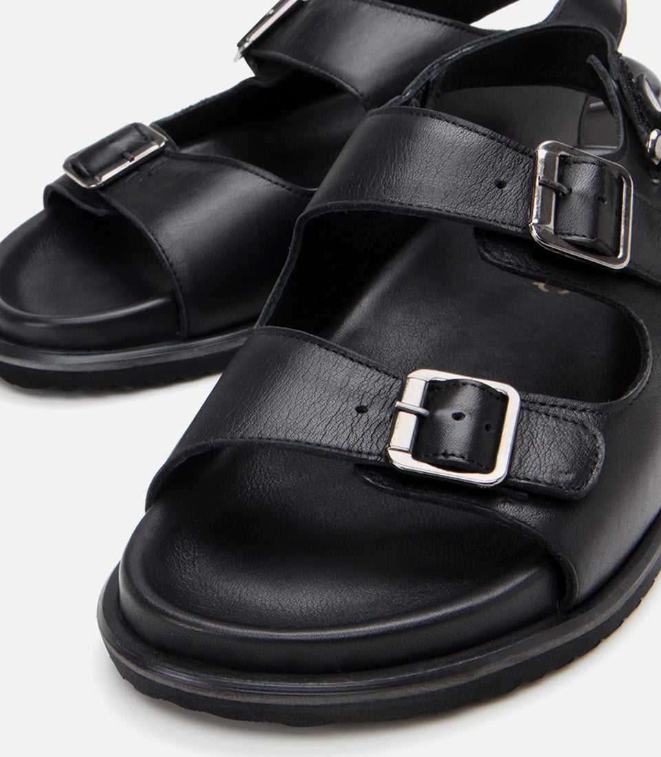Men's Leather Sandals - Black