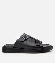 Men's Leather Sliders - Black