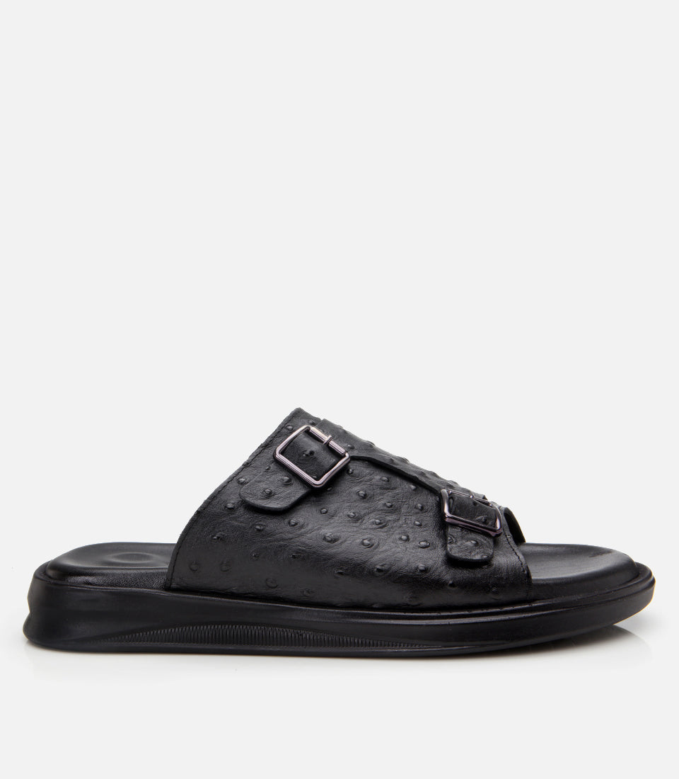 Men's Leather Sliders - Black