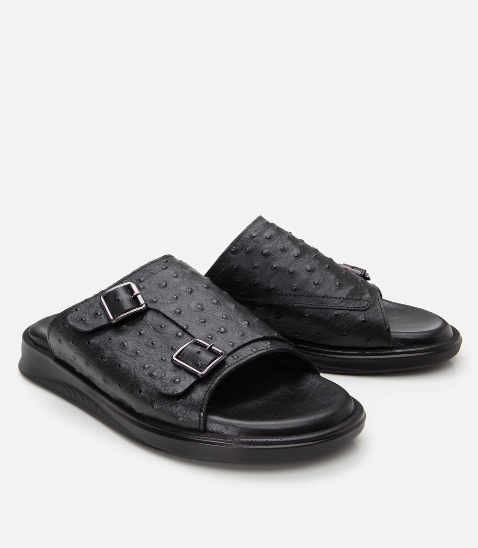 Men's Leather Sliders - Black