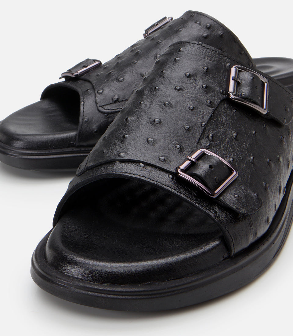 Men's Leather Sliders - Black
