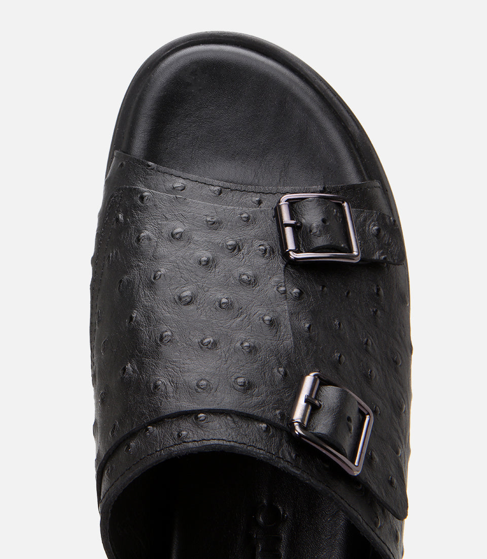 Men's Leather Sliders - Black