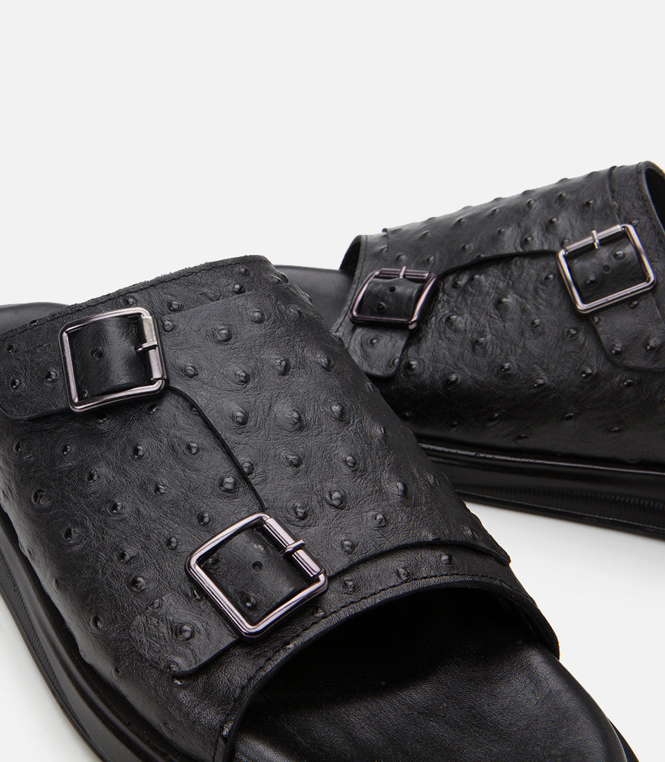 Men's Leather Sliders - Black