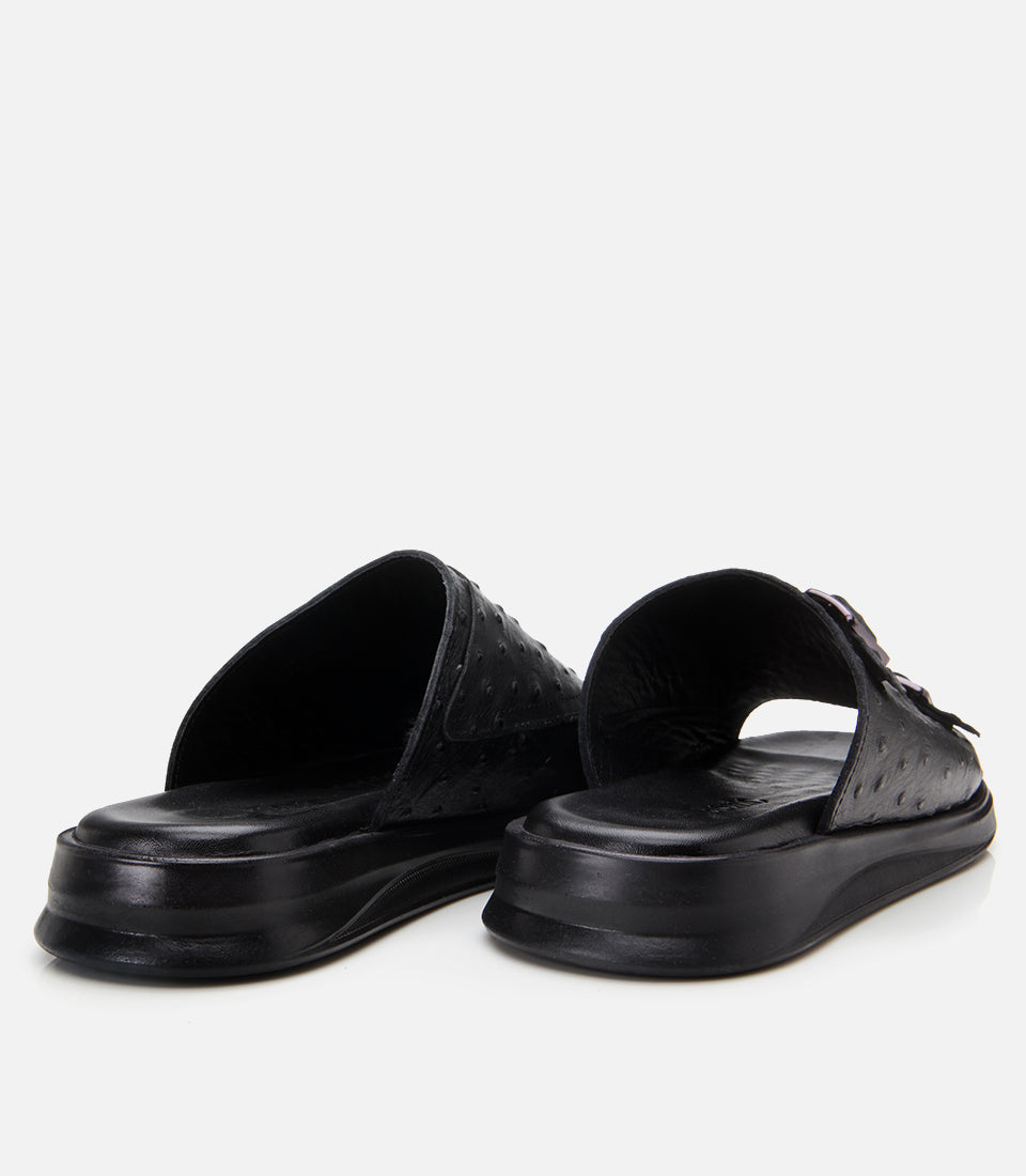 Men's Leather Sliders - Black