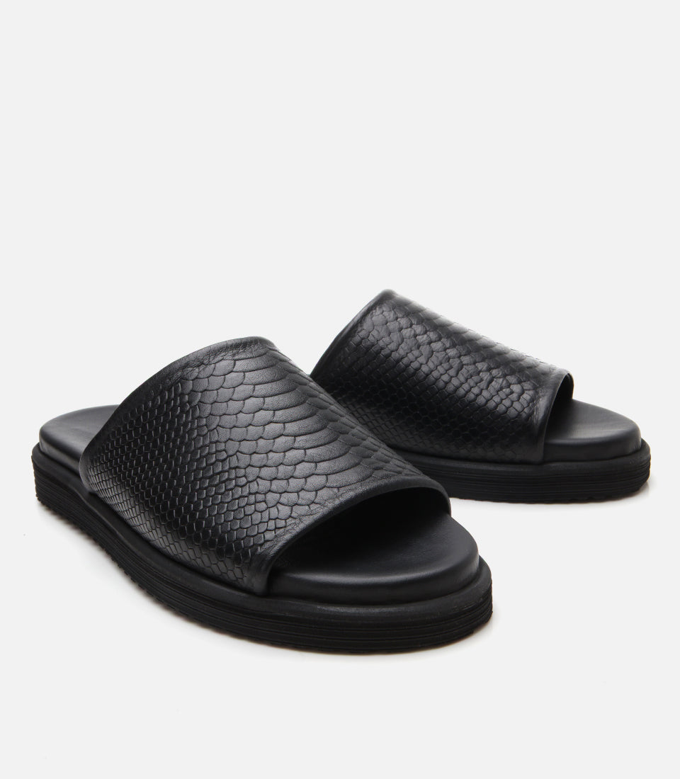 Men's Leather Sliders - Black