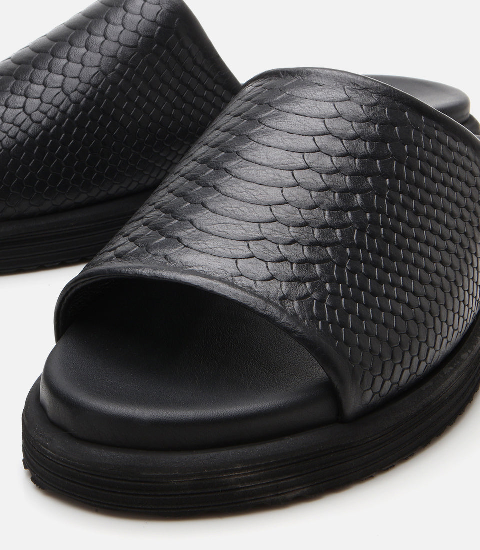 Men's Leather Sliders - Black