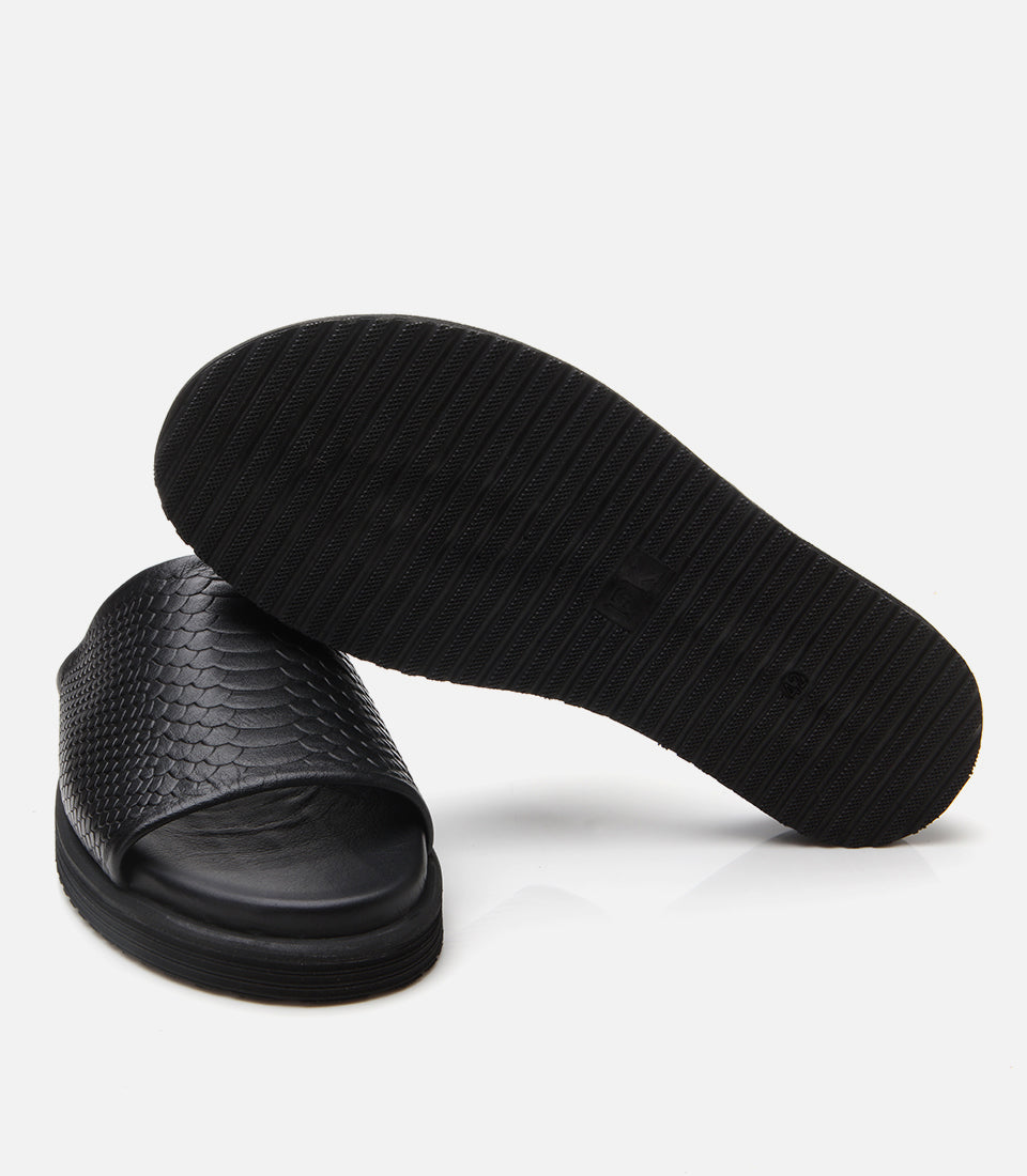 Men's Leather Sliders - Black