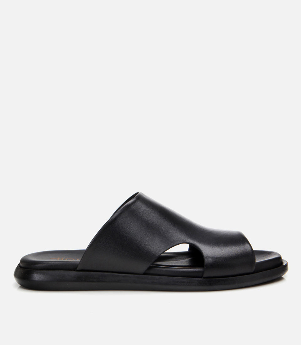 Men's Leather Sliders - Black