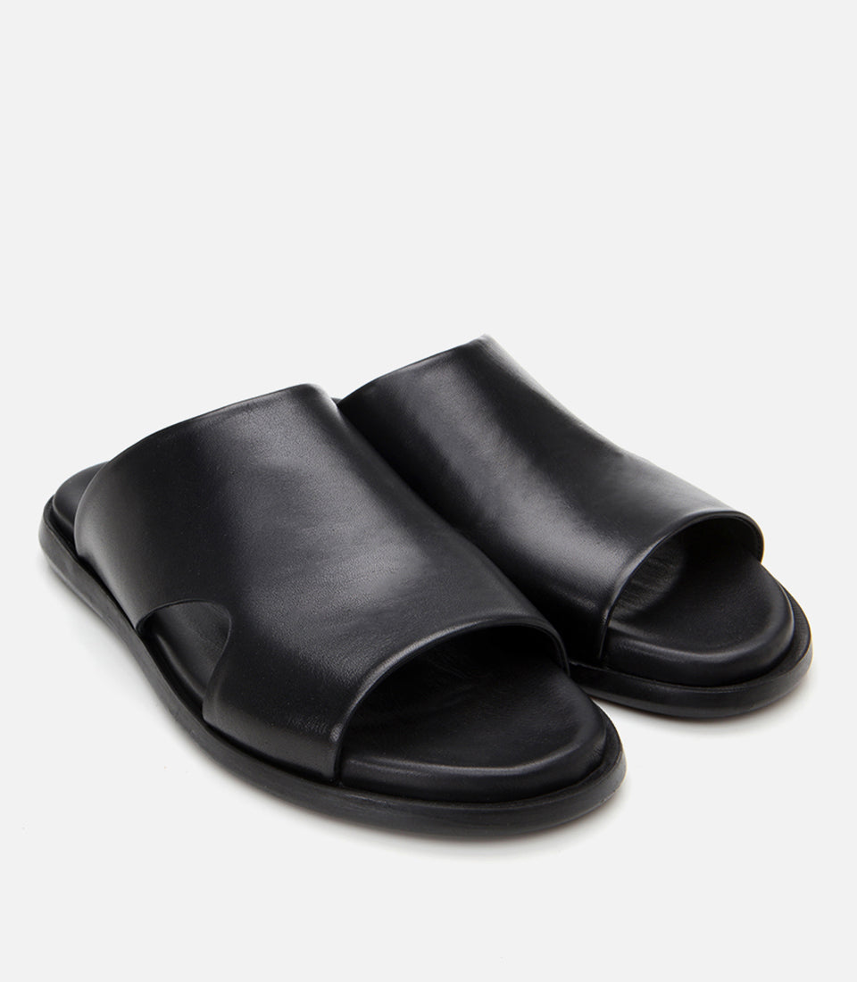 Men's Leather Sliders - Black