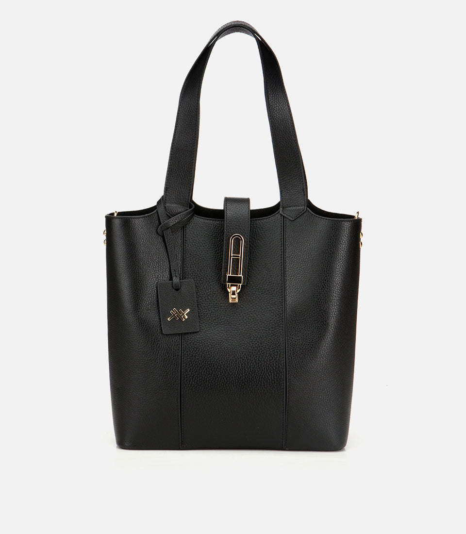 Women's Leather Tote Bag - Black