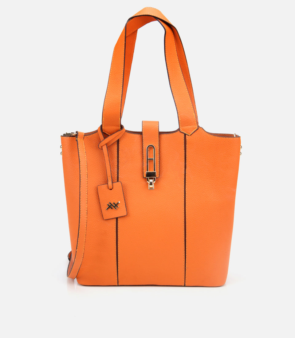 Women's Leather Tote Bag - Orange