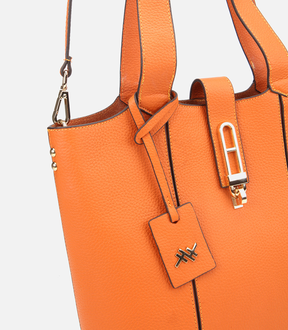 Women's Leather Tote Bag - Orange