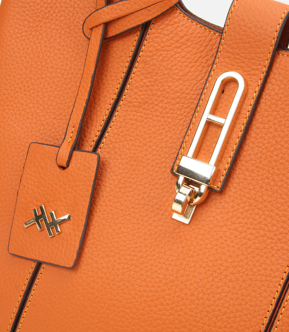 Women's Leather Tote Bag - Orange