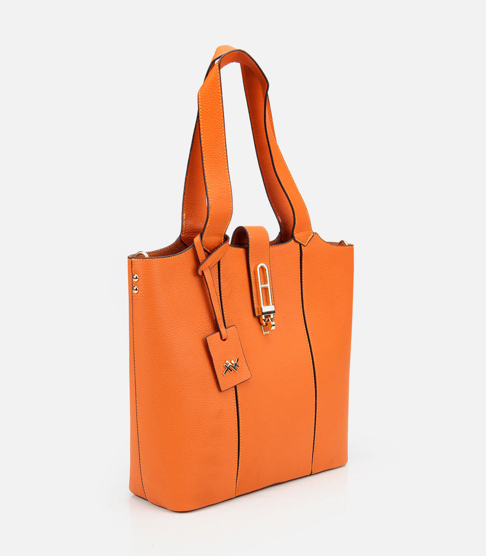 Women's Leather Tote Bag - Orange