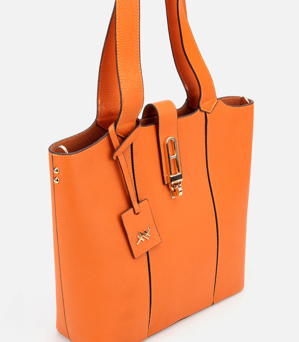 Women's Leather Tote Bag - Orange