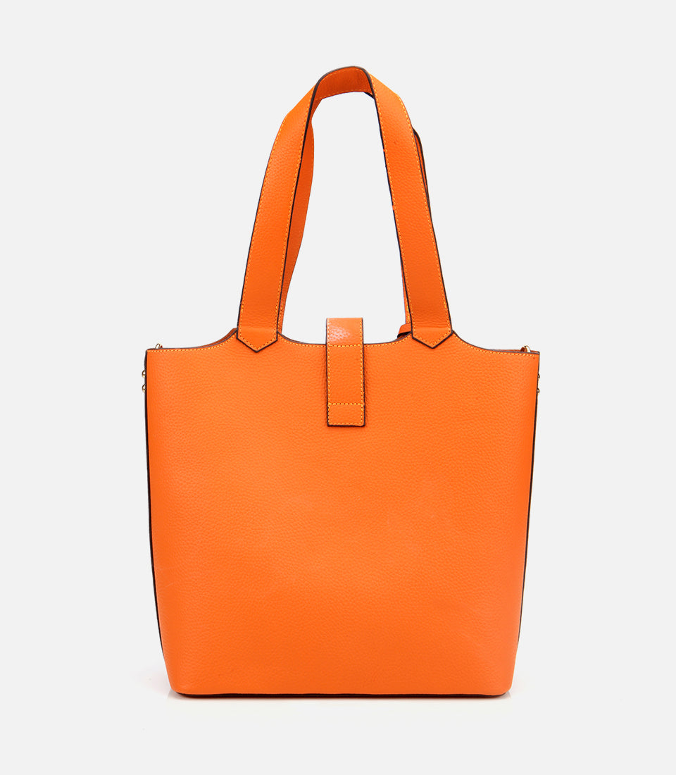 Women's Leather Tote Bag - Orange